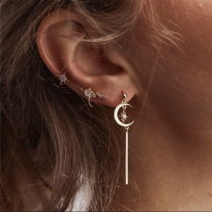 3/$30 1 PC Crystal Moon Star Stud Dangle Earring
